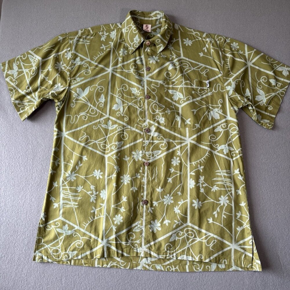 Wayan Natural Wear Vintage Mens‎ 2XL Green Hawaiian Button Up Short Sleeve Shirt